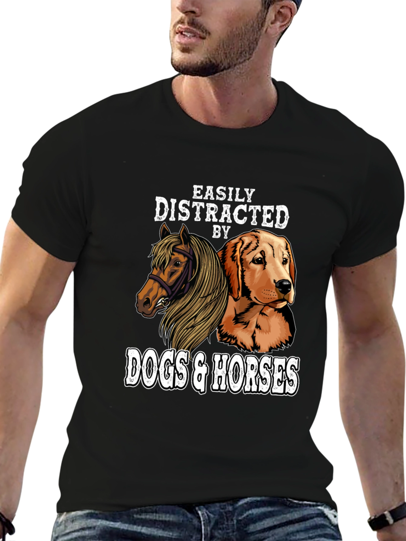 Easily Distracted By Dogs & Horses Graphic T-Shirt