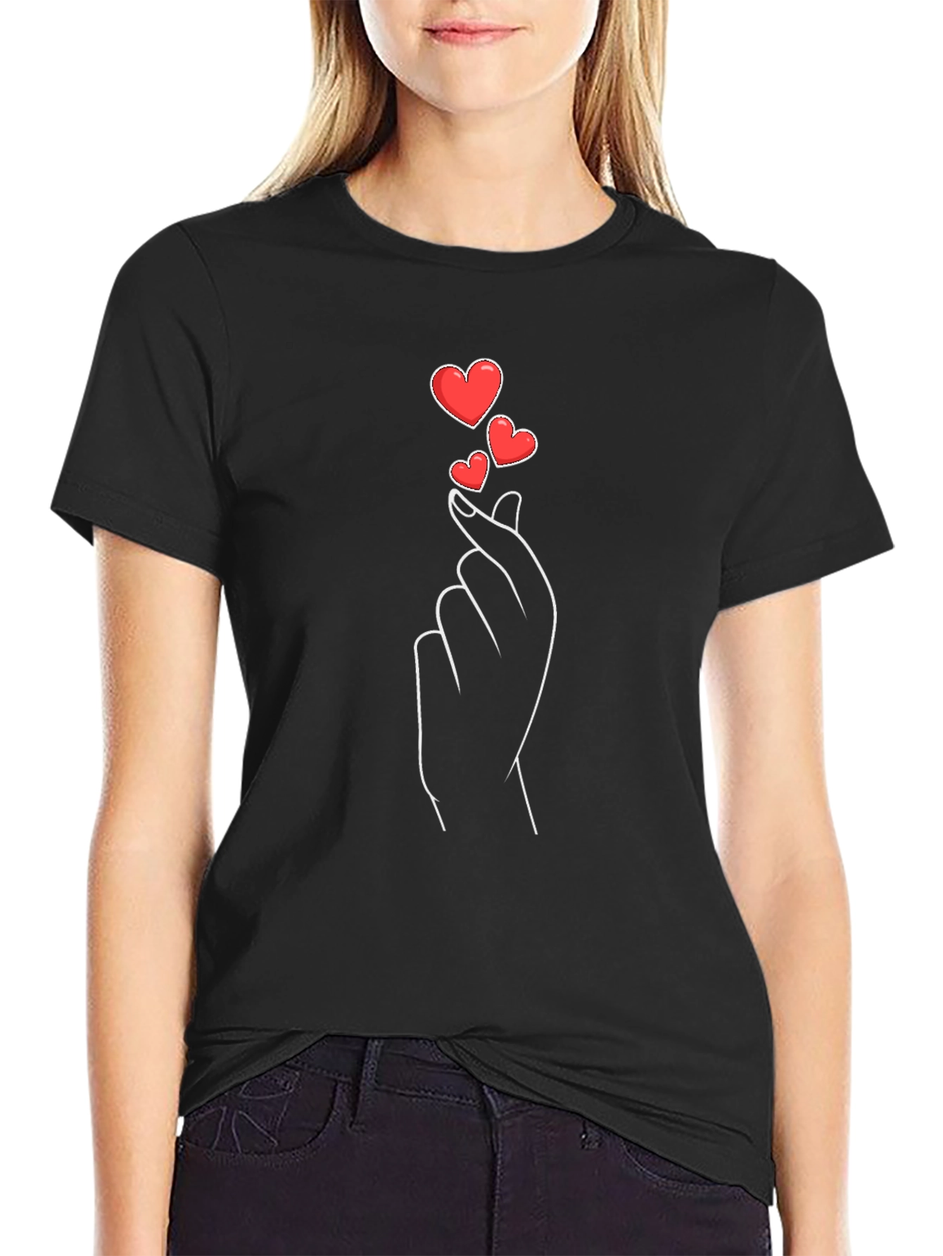 Heart Finger Love Gesture Graphic Tee - Black
