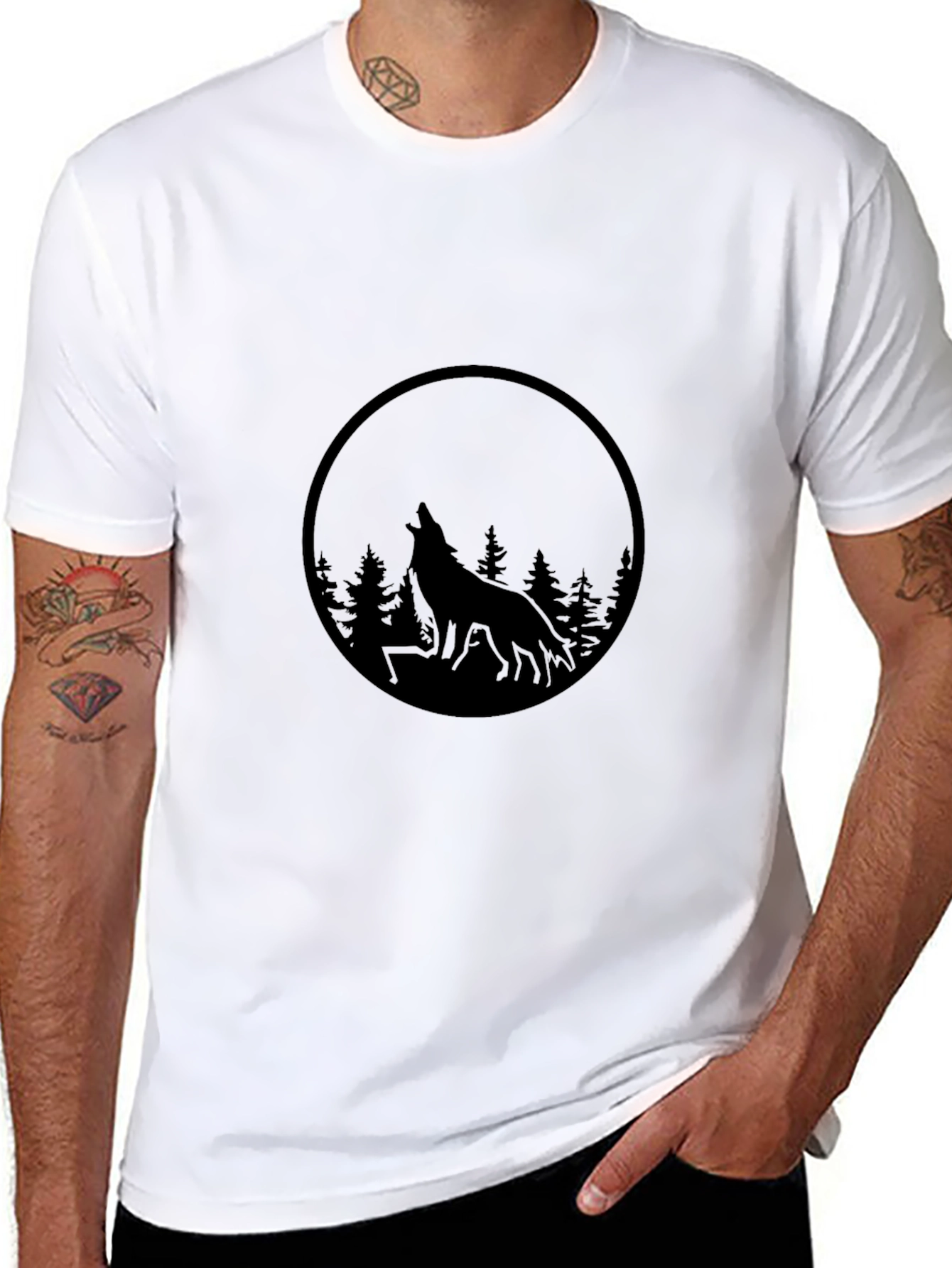 Mens Black Wolf Silhouette Graphic Tee