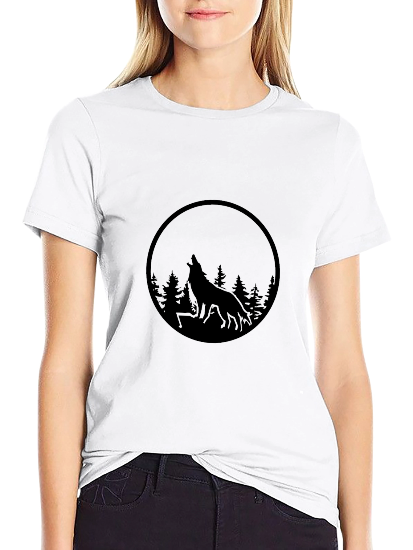 Mens Black Wolf Silhouette Graphic Tee