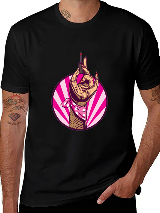 Hand with Nail Polish Graphic Tee - Black Cotton Casual