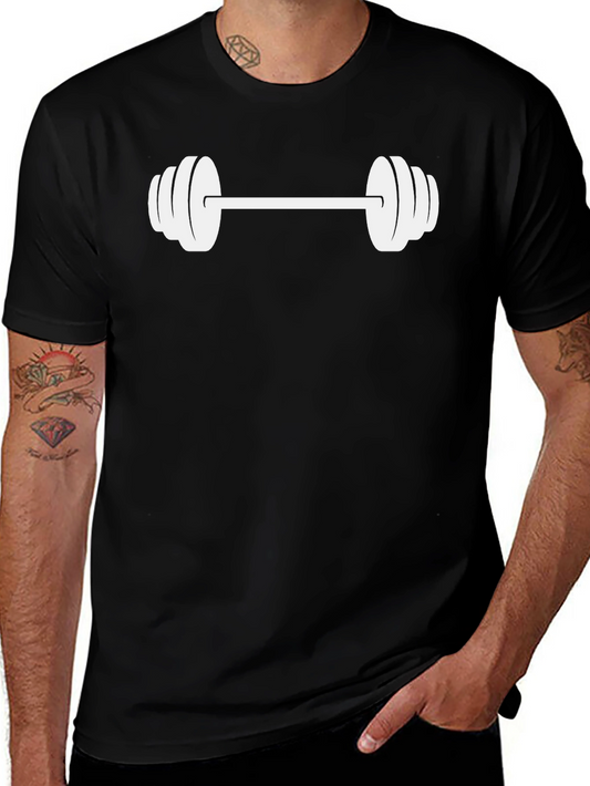 Black Graphic Tee with White Barbell Design
