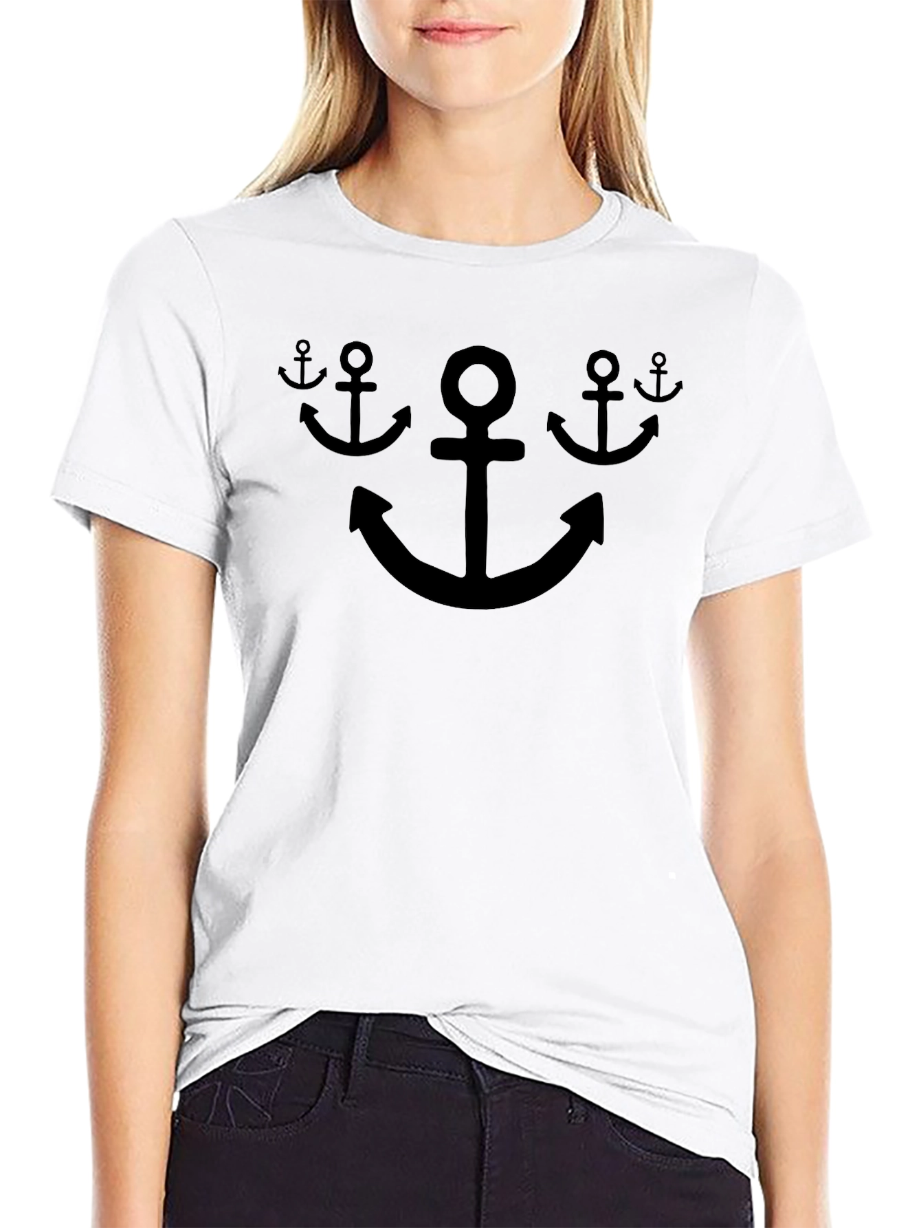 Nautical Anchor Graphic Tee - Black Cotton T-Shirt