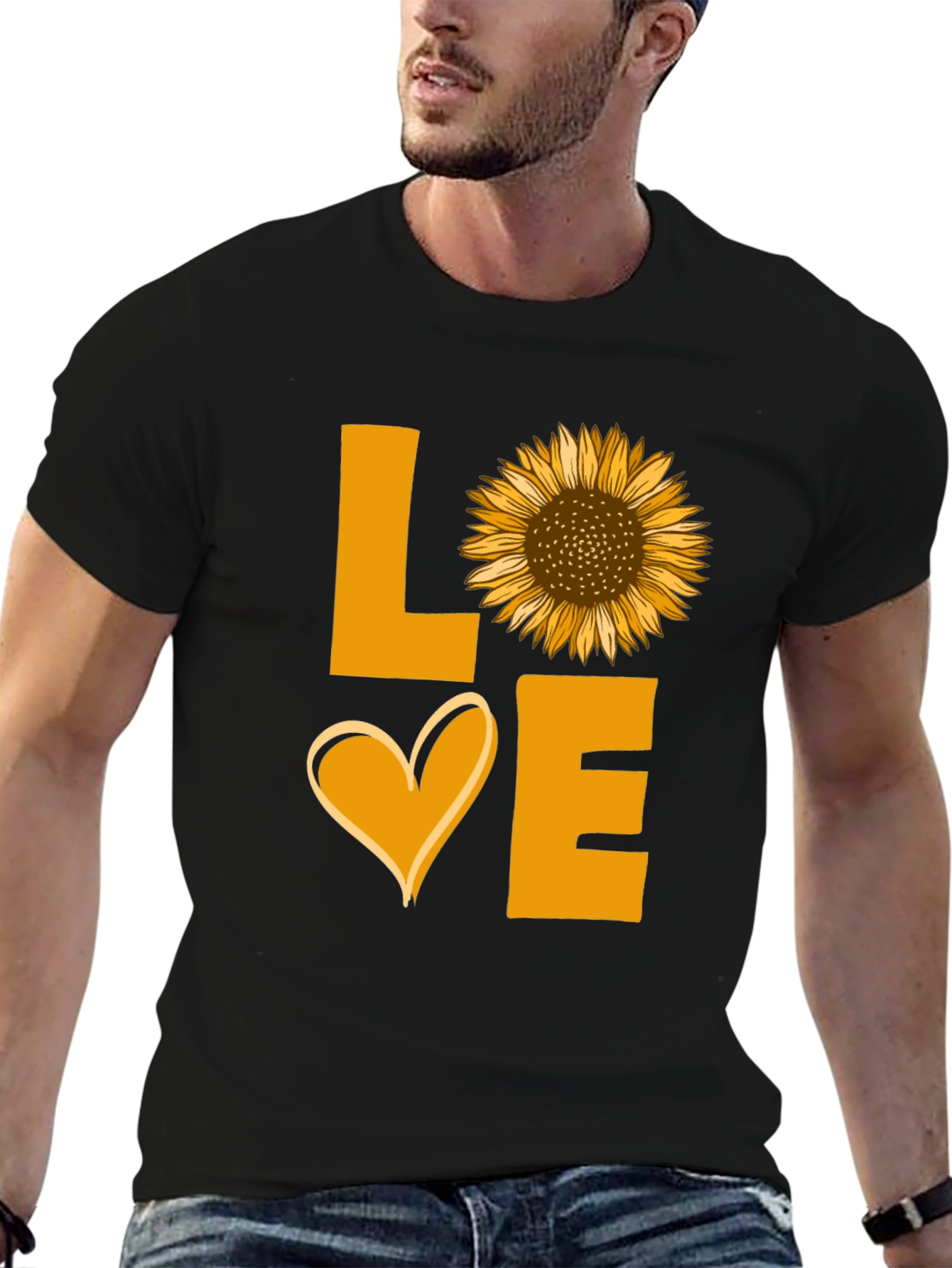 Sunflower Love Graphic Tee - Black Cotton Shirt