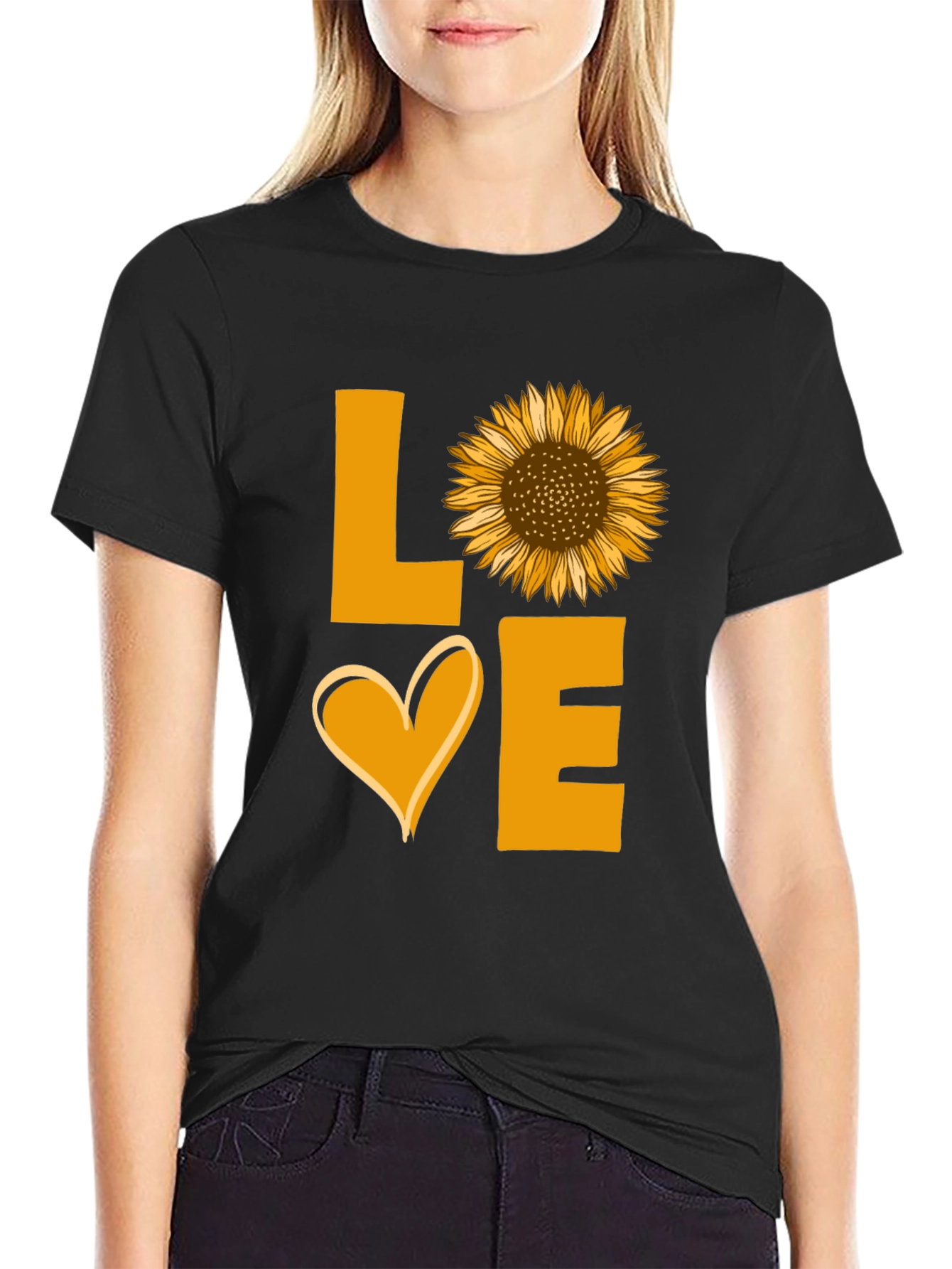Sunflower Love Graphic Tee - Black Cotton Shirt