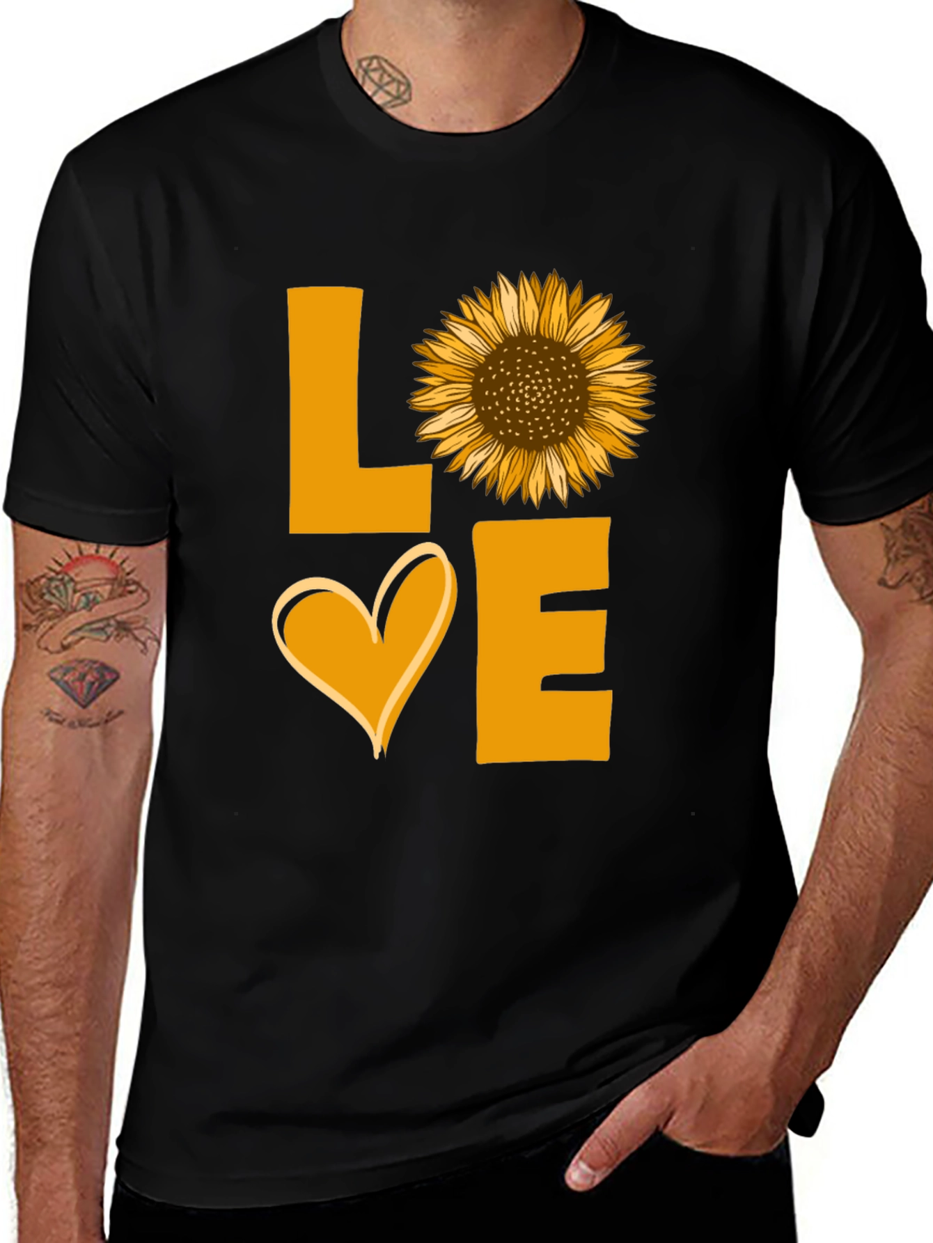 Sunflower Love Graphic Tee - Black Cotton Shirt