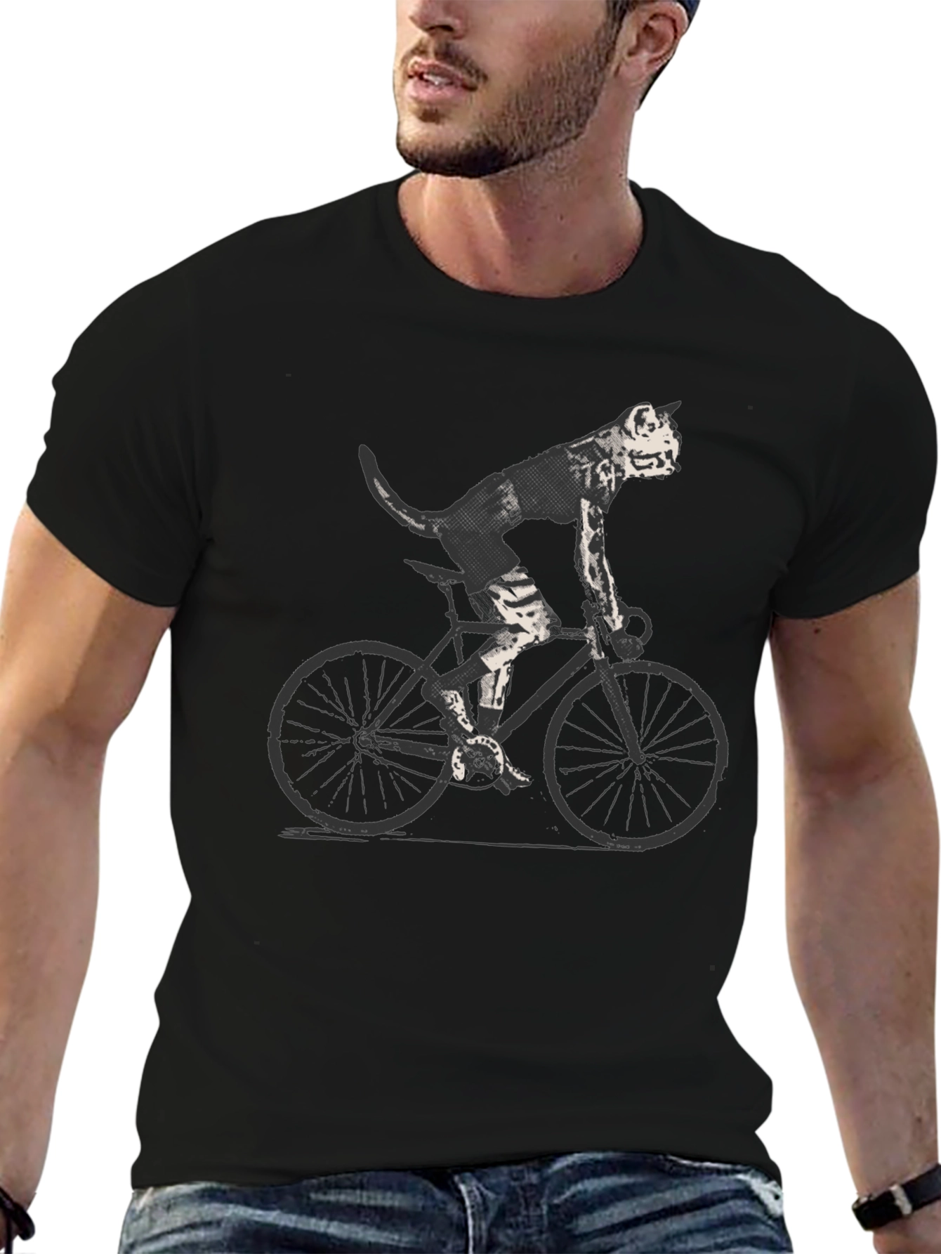 Cool Cat on Bike Graphic Tee - Black T-Shirt