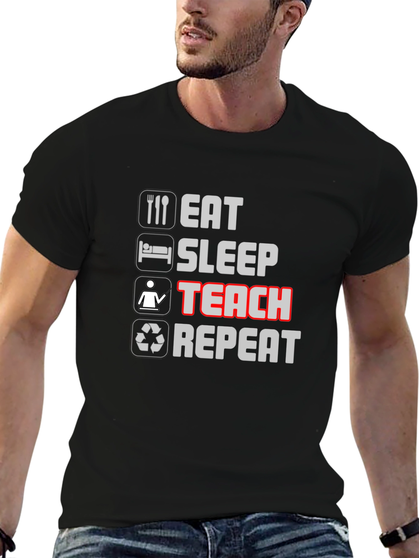 Eat Sleep Teach Repeat Black T-Shirt
