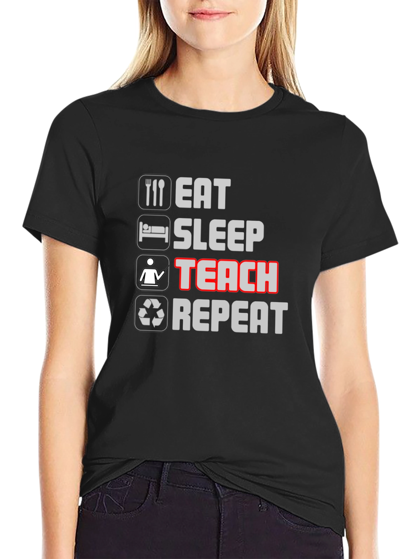 Eat Sleep Teach Repeat Black T-Shirt