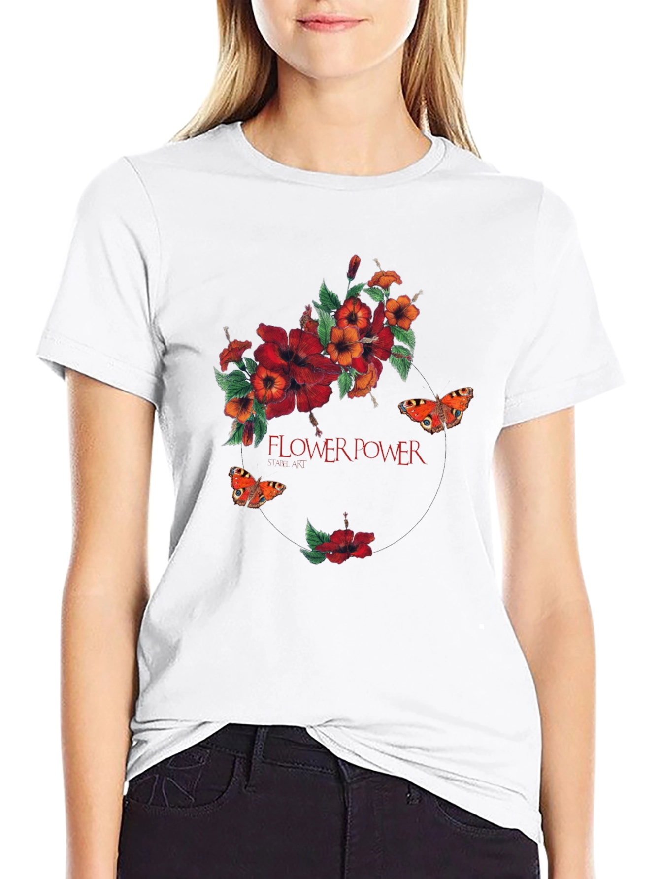 Flower Power Graphic Print Black T-Shirt