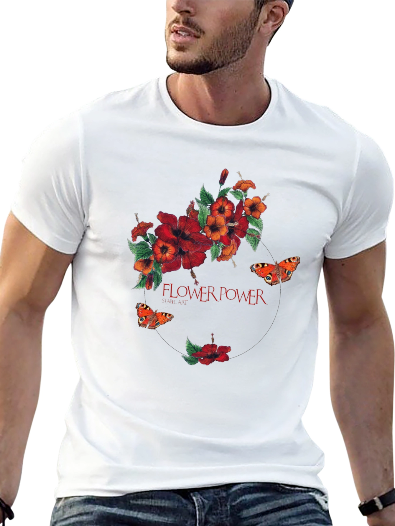 Flower Power Graphic Print Black T-Shirt