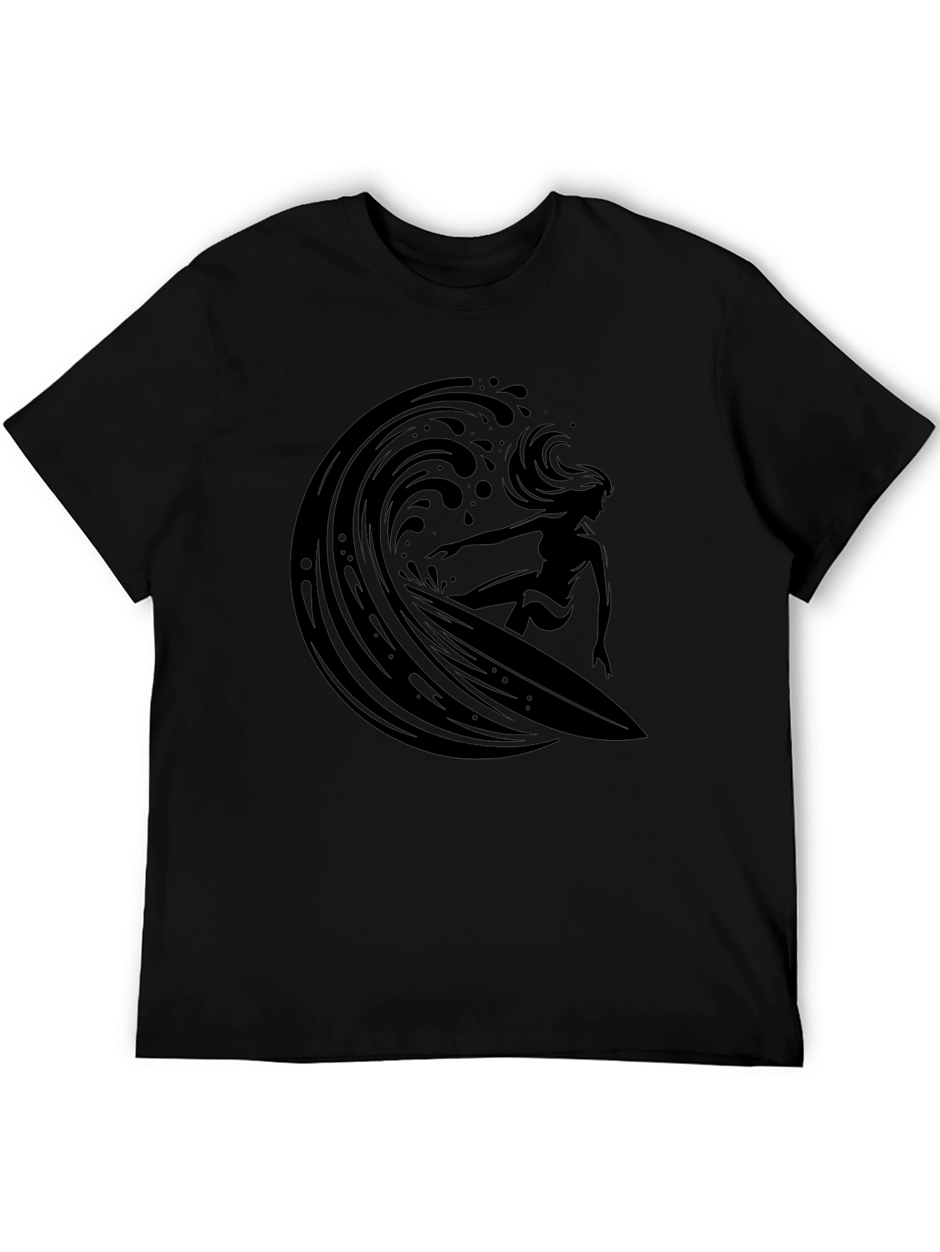Surfer Girl Wave Graphic Black T-Shirt
