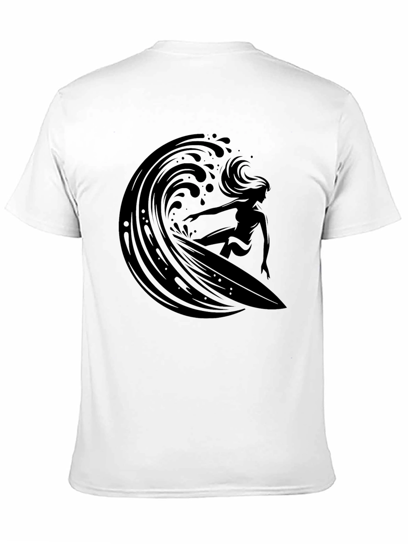 Surfer Girl Wave Graphic Black T-Shirt