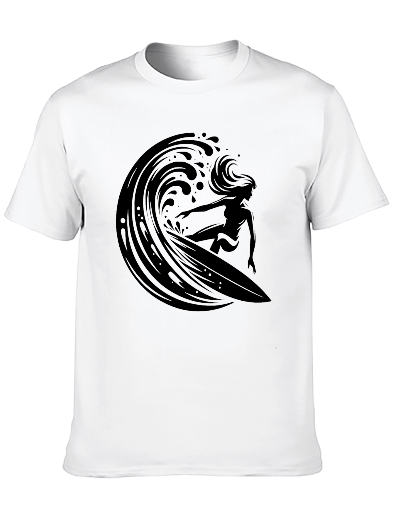 Surfer Girl Wave Graphic Black T-Shirt