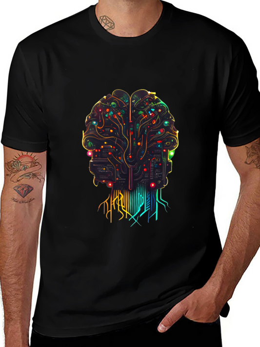AI Brain Circuit T-Shirt - Black