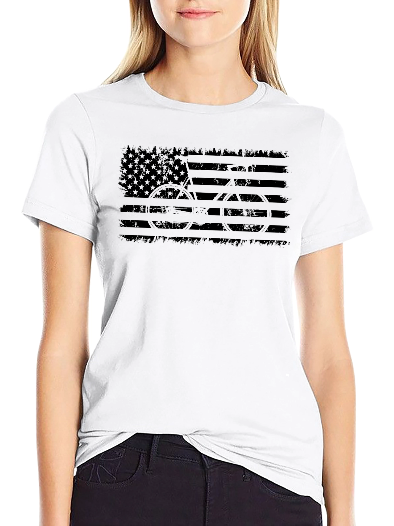 American Flag Bicycle Graphic Black T-Shirt