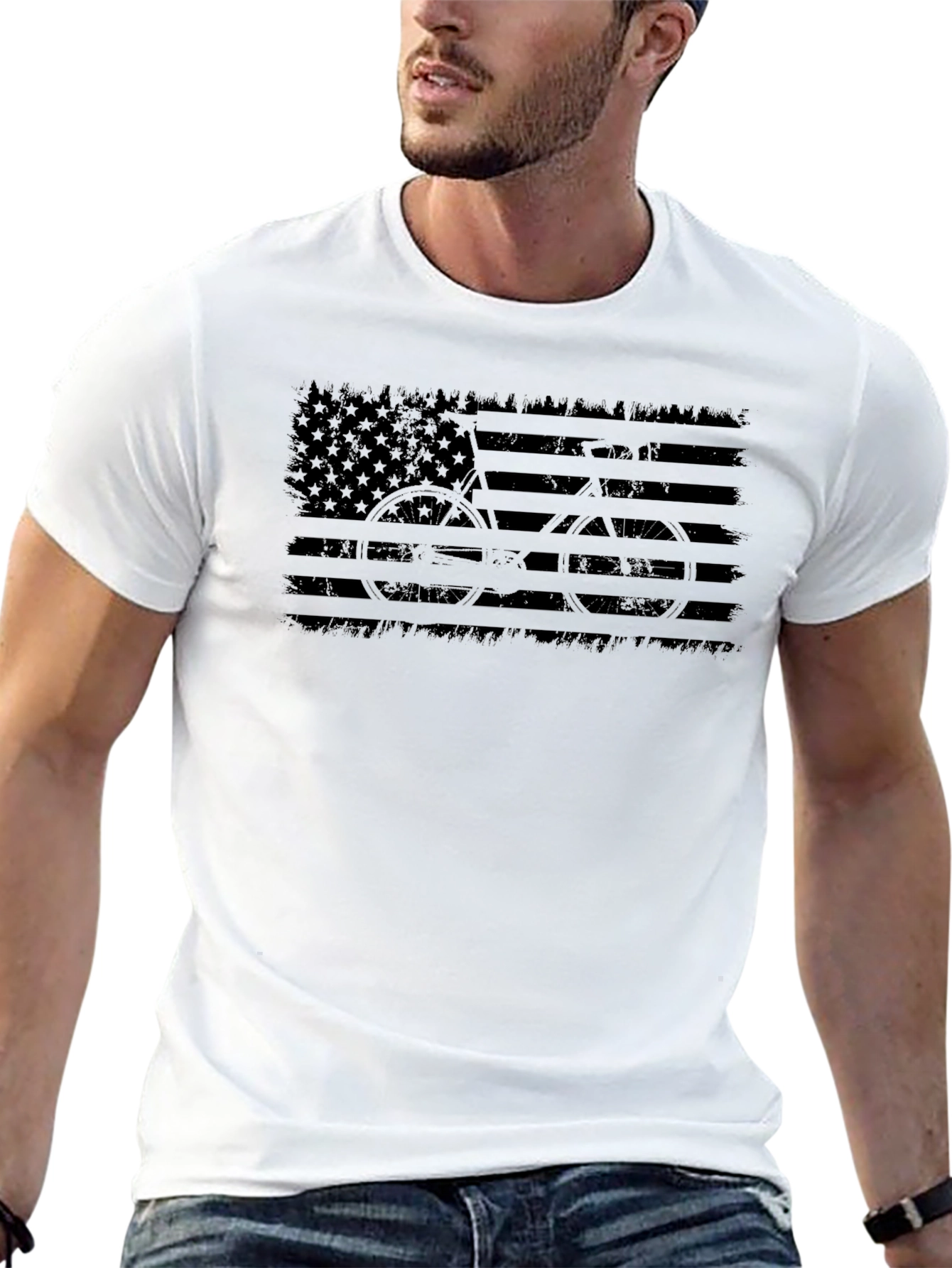 American Flag Bicycle Graphic Black T-Shirt