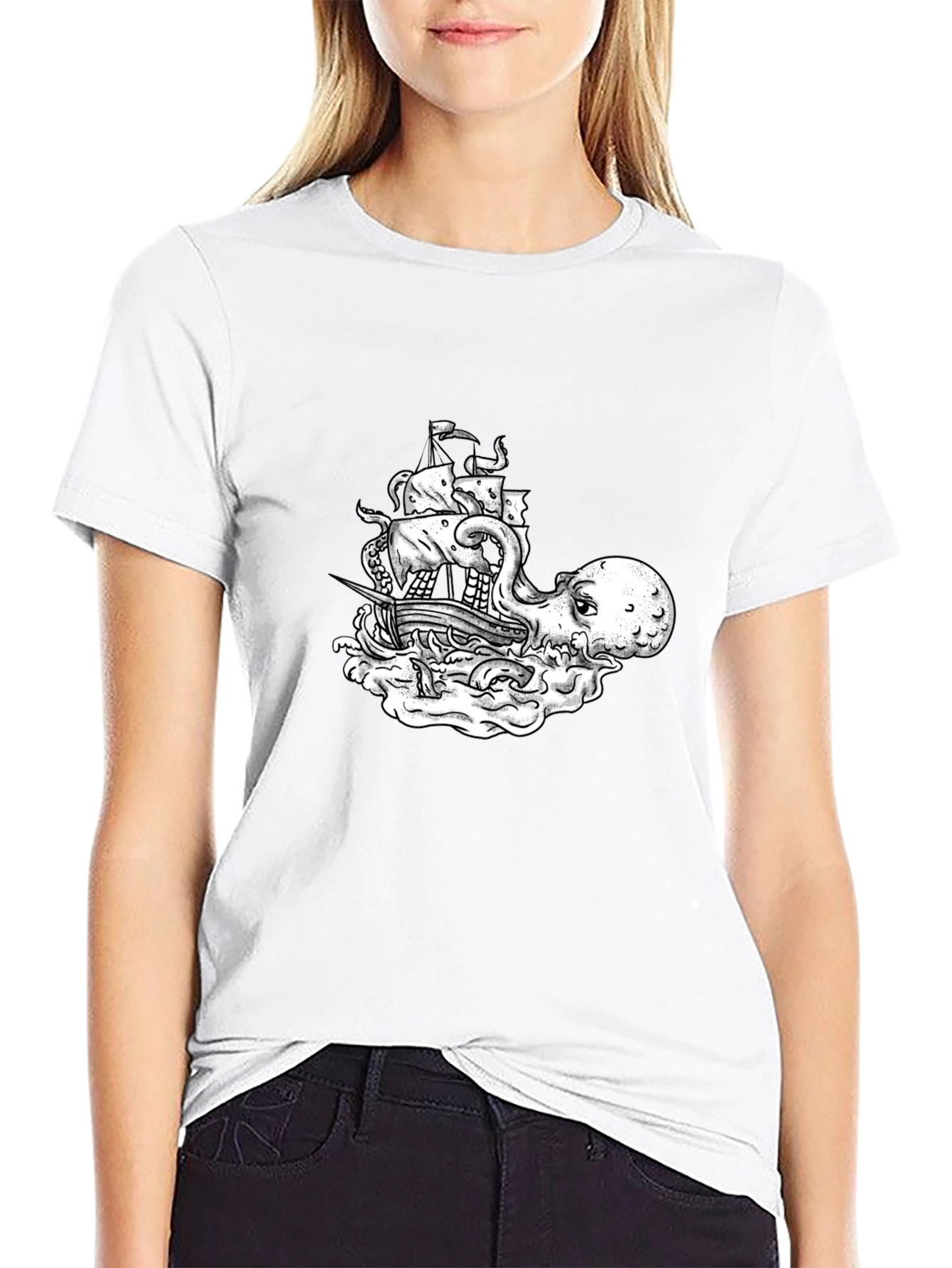 Kraken Ship T-Shirt - Sea Monster Tee