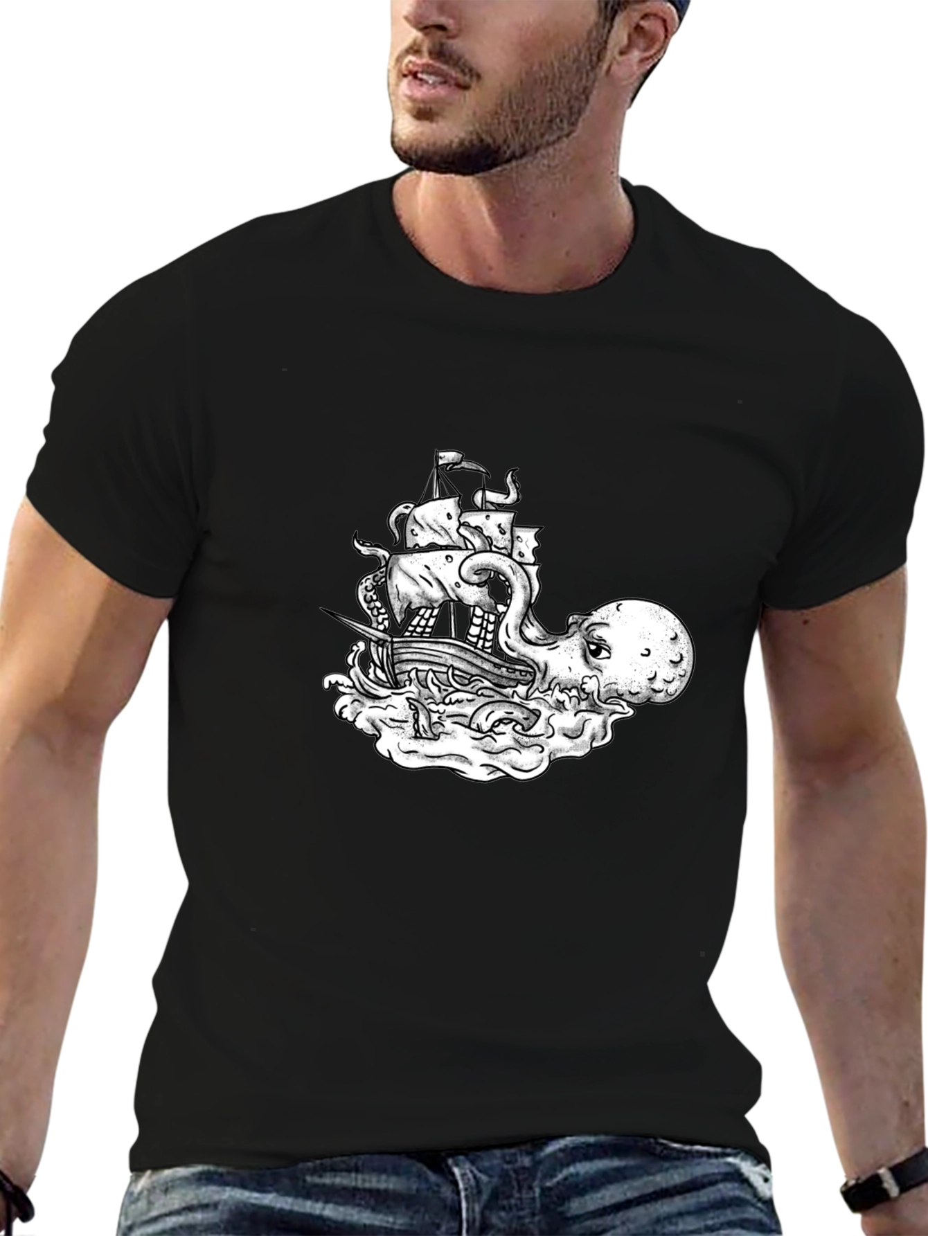 Kraken Ship T-Shirt - Sea Monster Tee