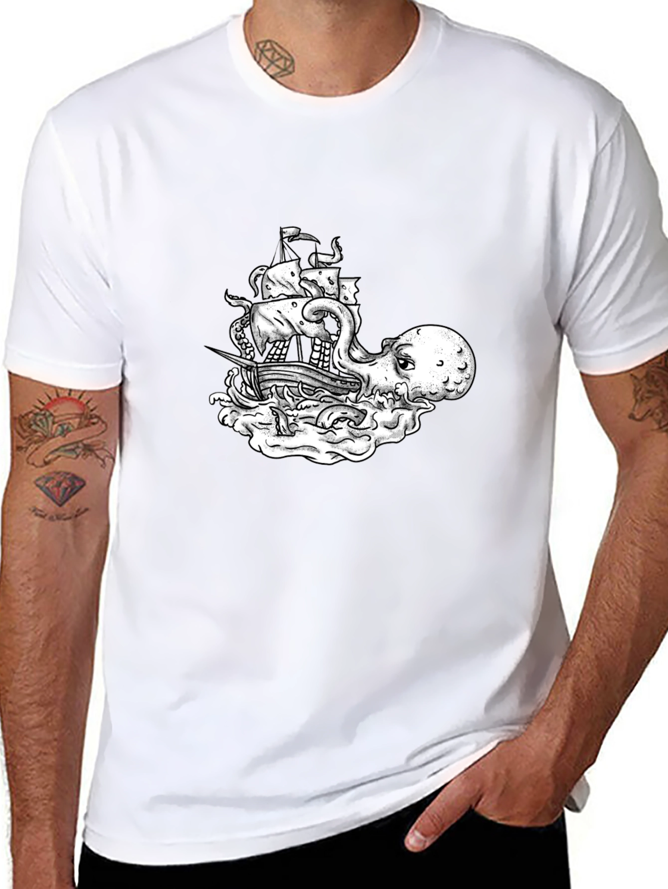 Kraken Ship T-Shirt - Sea Monster Tee