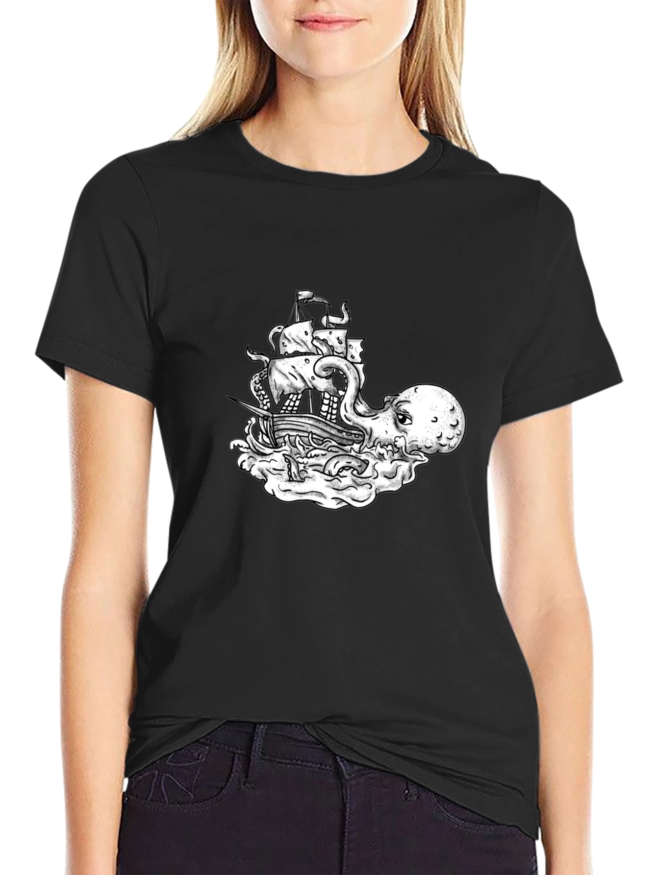 Kraken Ship T-Shirt - Sea Monster Tee