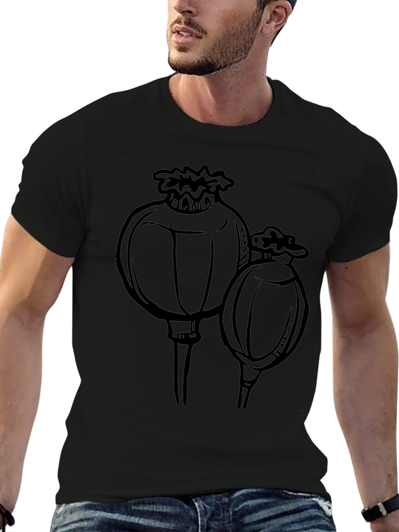 Poppy Seed Head Graphic T-Shirt - Black