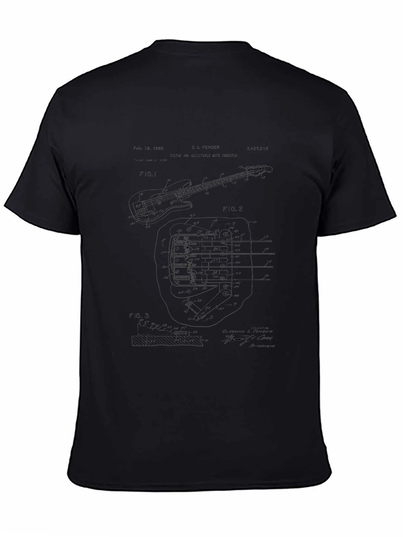 Bass Guitar Patent Print Black T-Shirt