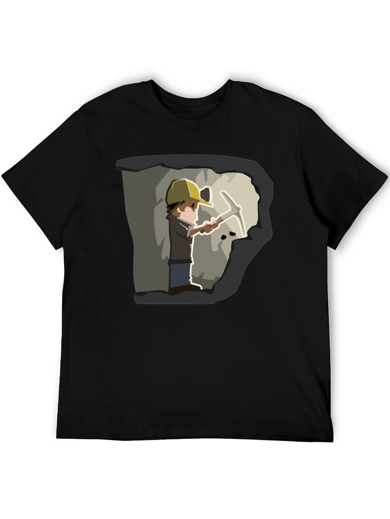 Miner Cartoon Graphic Tee - Black Cotton T-Shirt