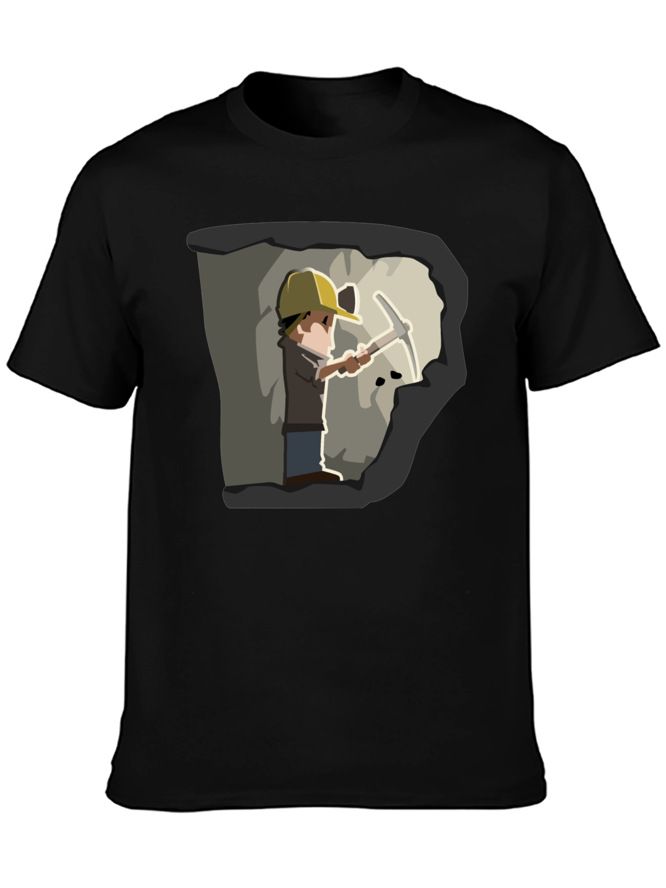 Miner Cartoon Graphic Tee - Black Cotton T-Shirt