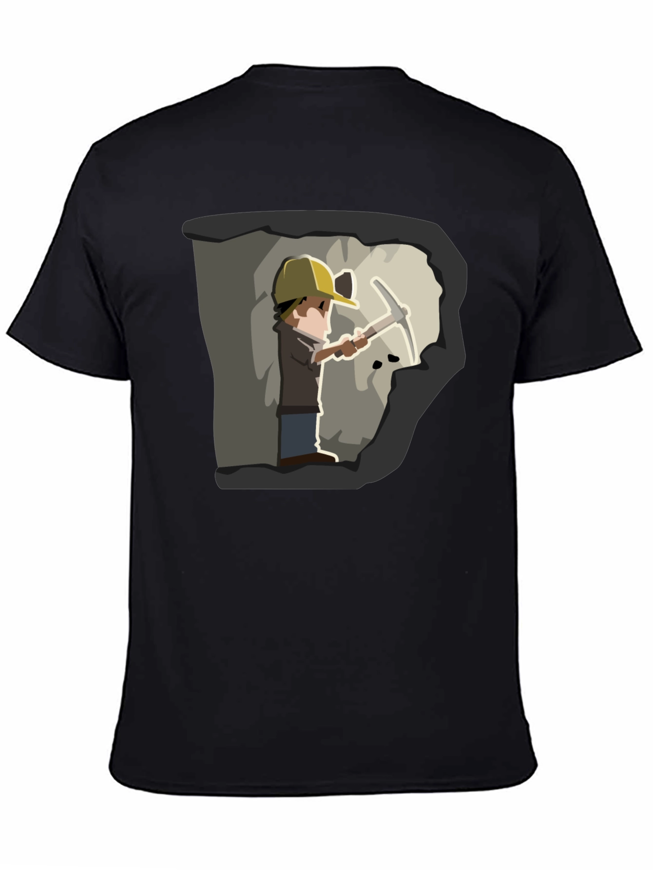 Miner Cartoon Graphic Tee - Black Cotton T-Shirt