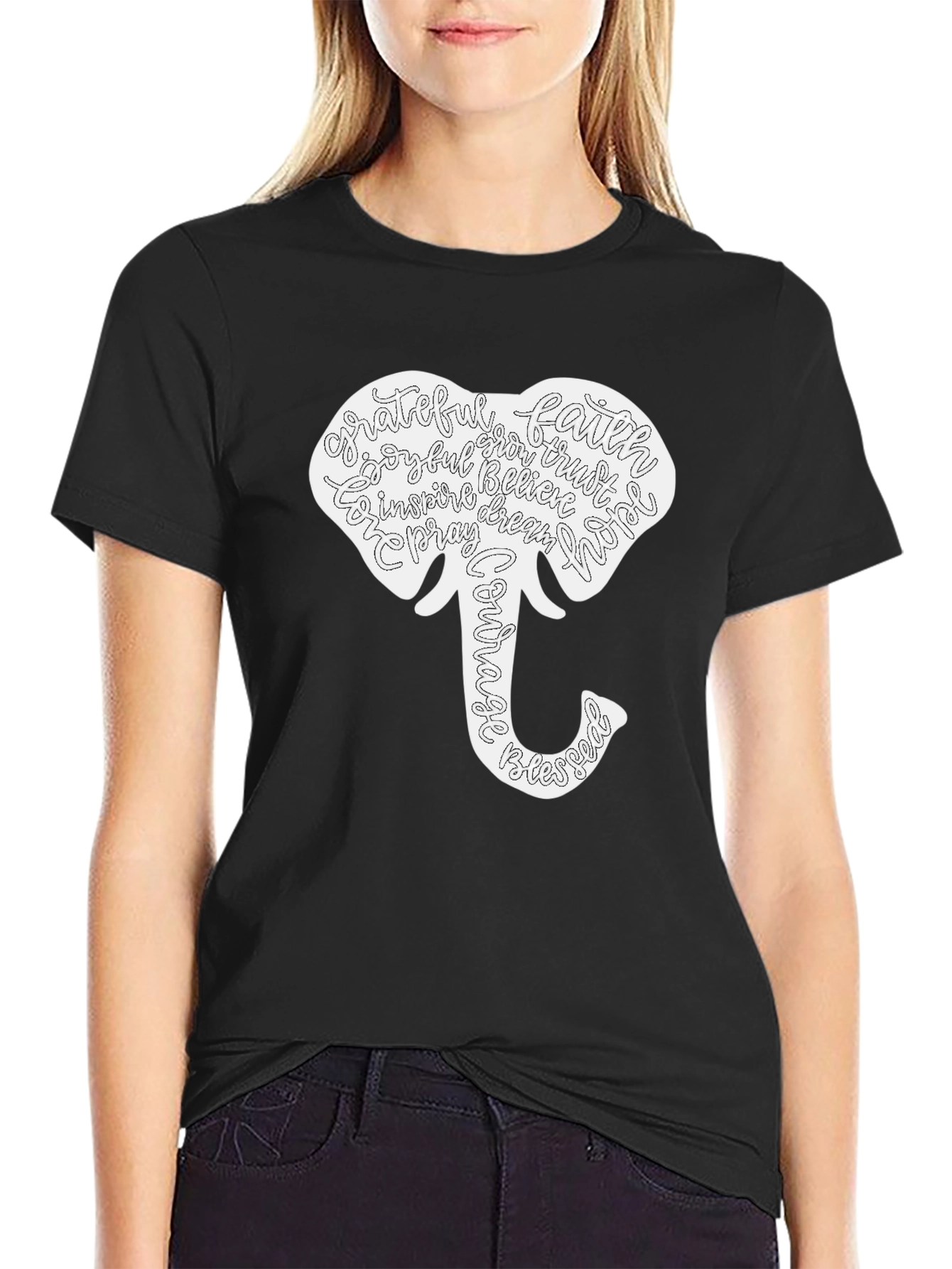 Elephant Word Art Graphic T-Shirt