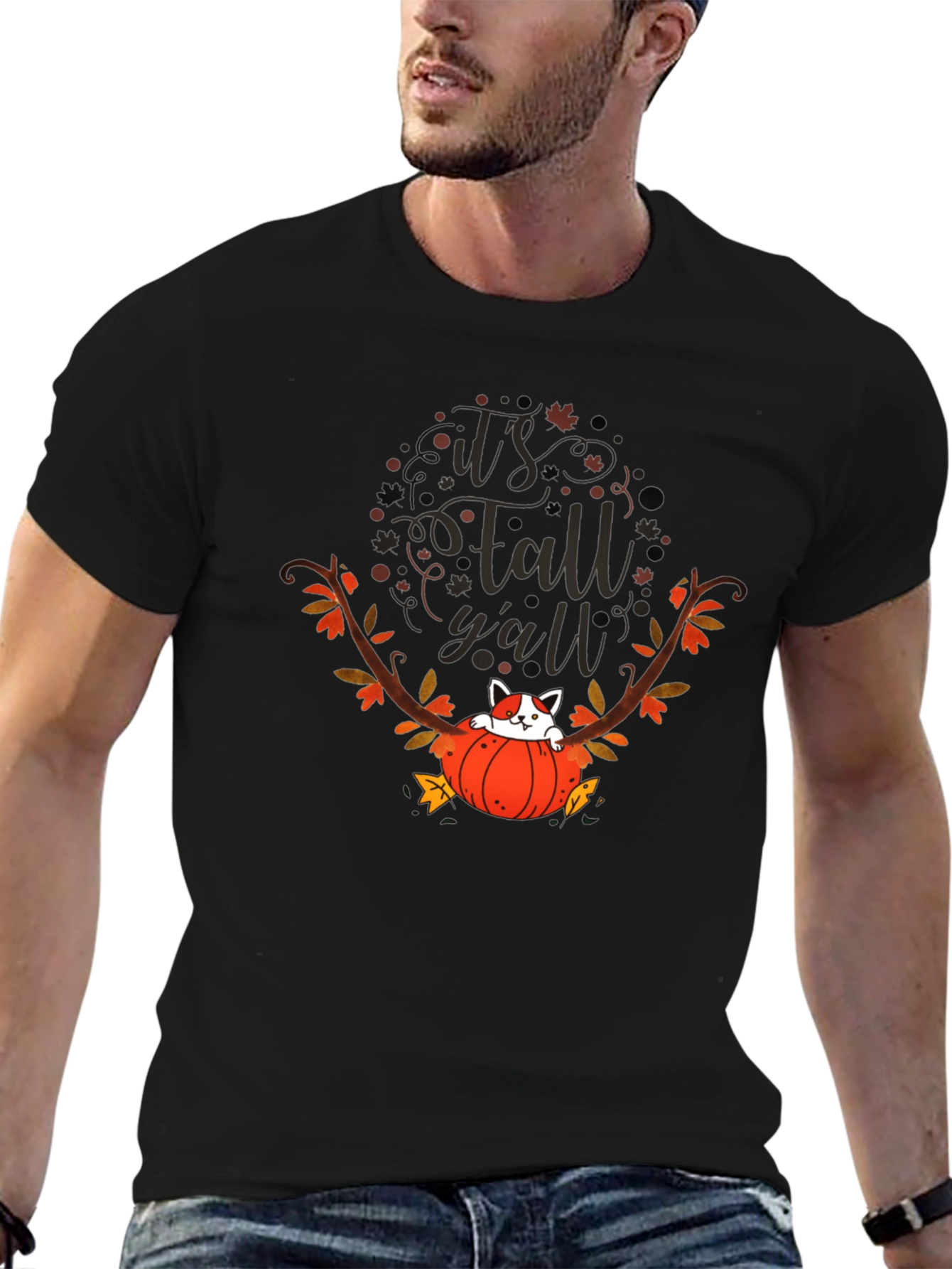 Its Fall Yall T-Shirt Cat in Pumpkin Tee