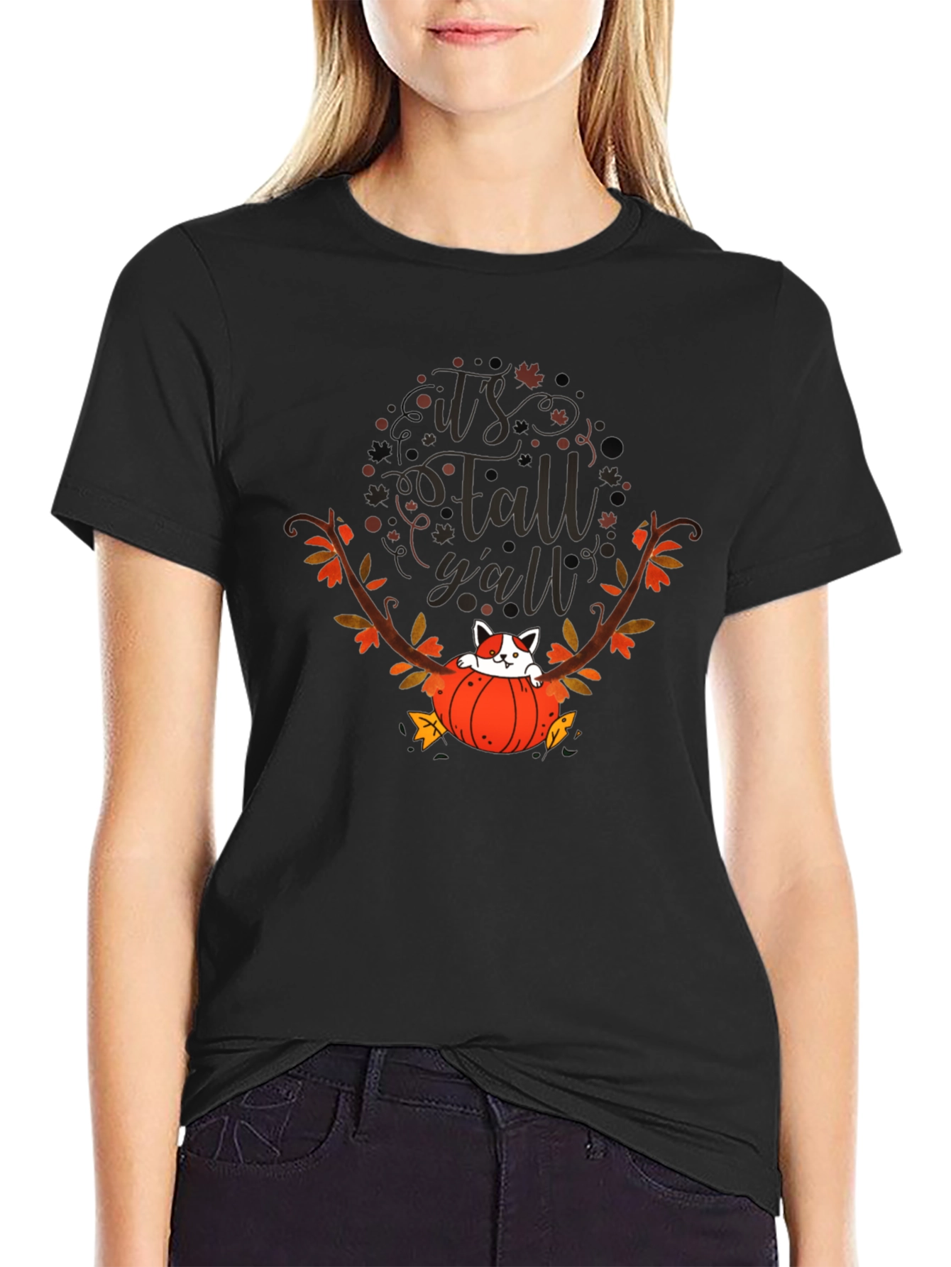 Its Fall Yall T-Shirt Cat in Pumpkin Tee