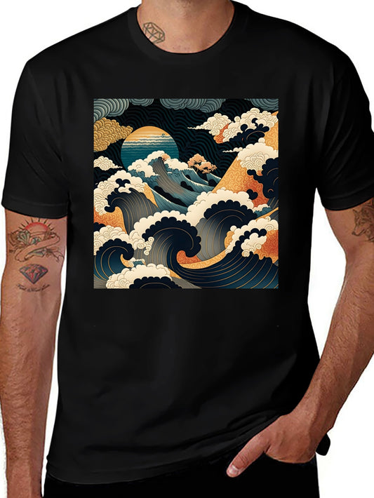 Great Wave Graphic Tee - Black Cotton T-Shirt