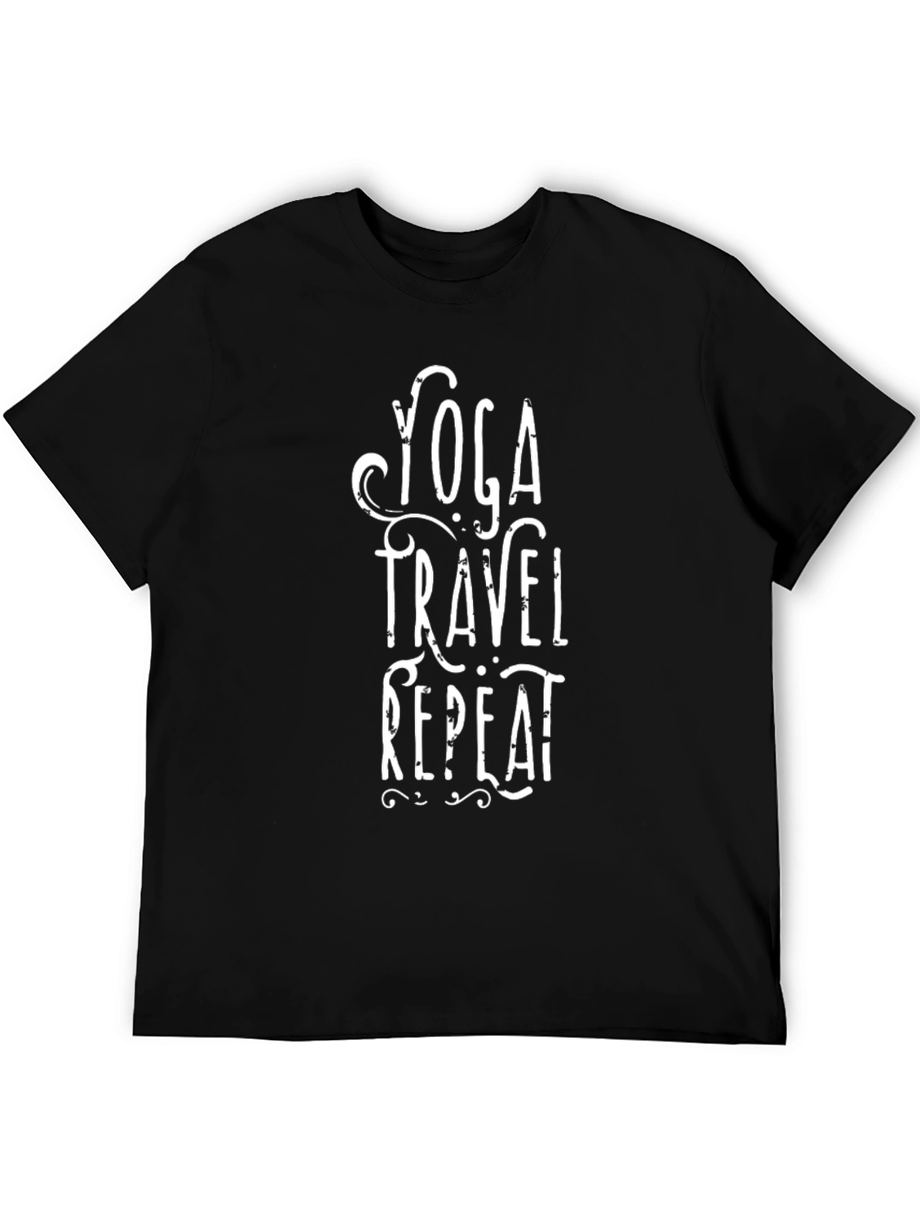 Yoga Travel Repeat Graphic Tee - Black Cotton T-Shirt