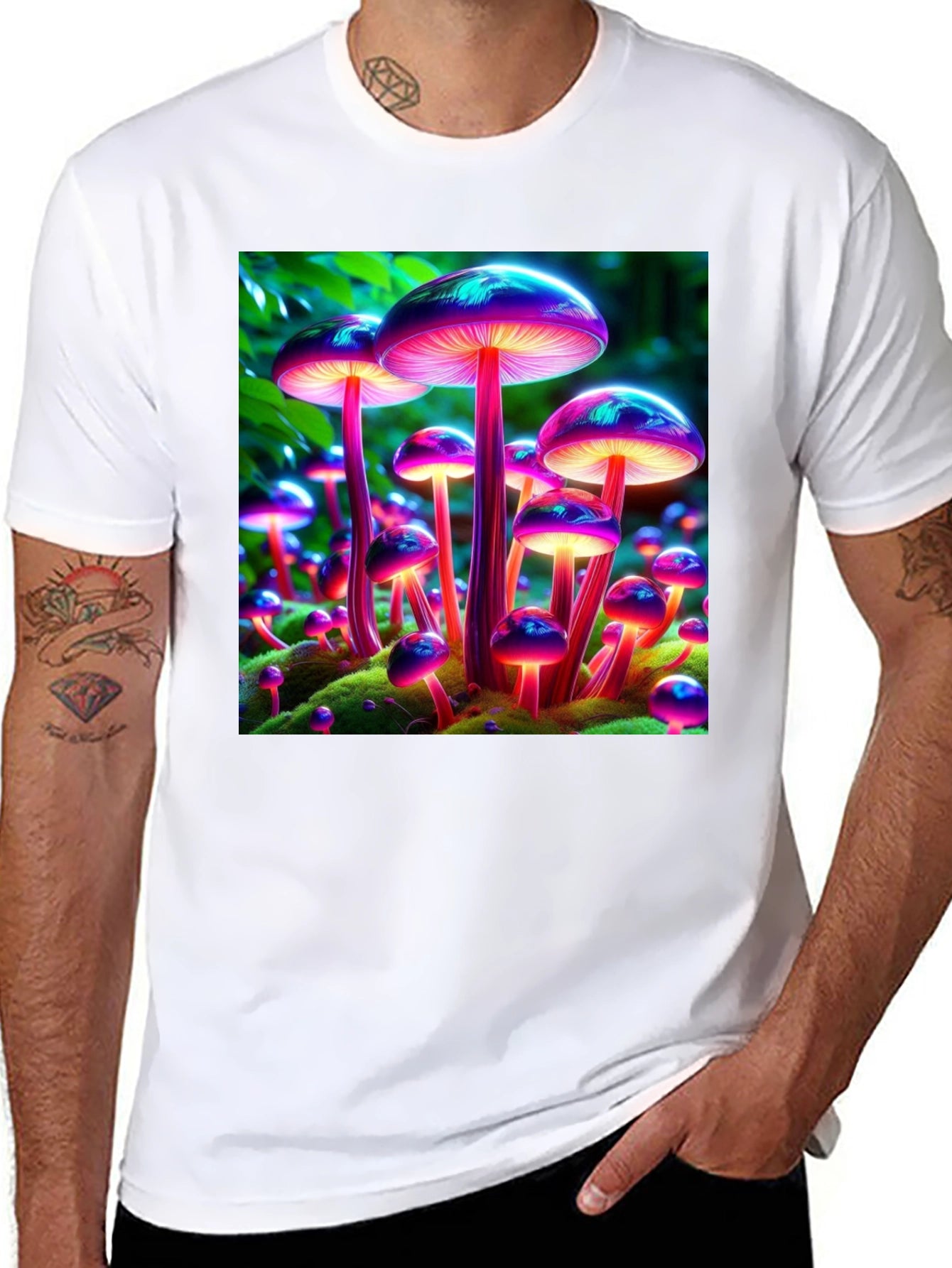 Mushroom Print Tee - Vibrant Bioluminescent Fungi T-Shirt