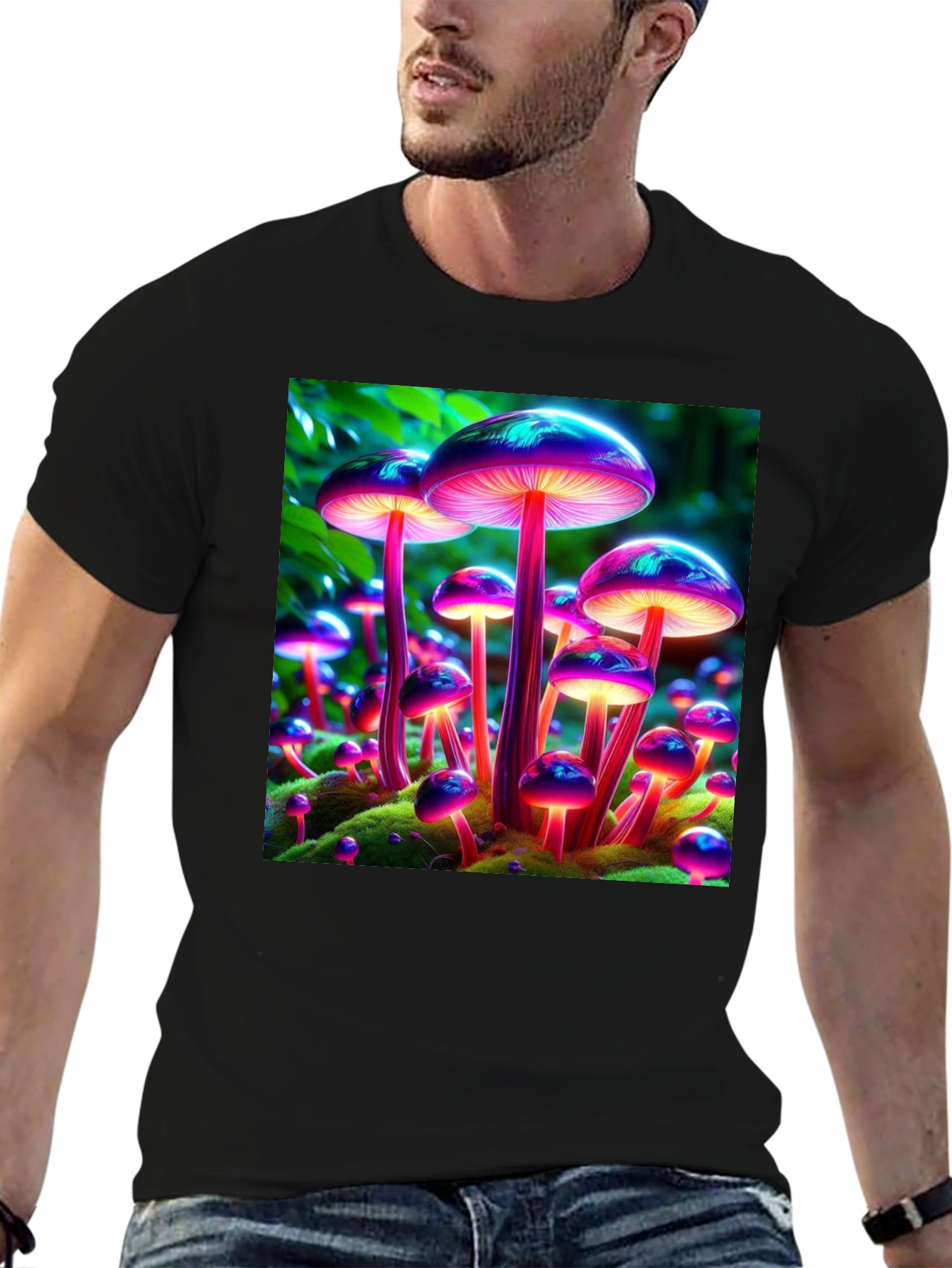 Mushroom Print Tee - Vibrant Bioluminescent Fungi T-Shirt