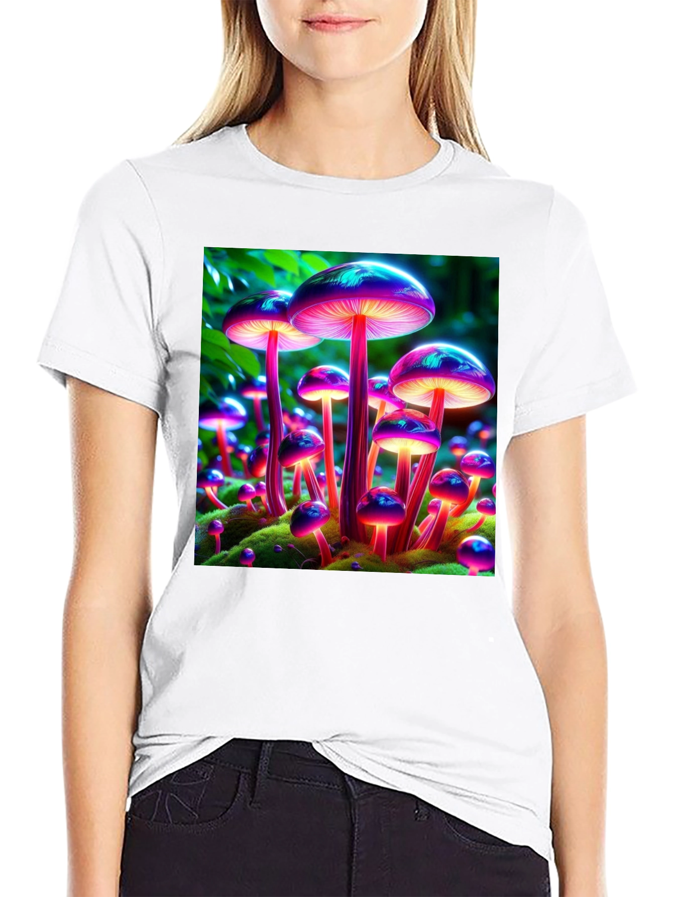 Mushroom Print Tee - Vibrant Bioluminescent Fungi T-Shirt