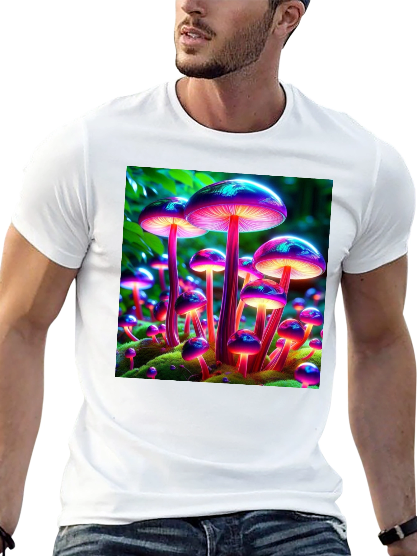 Mushroom Print Tee - Vibrant Bioluminescent Fungi T-Shirt