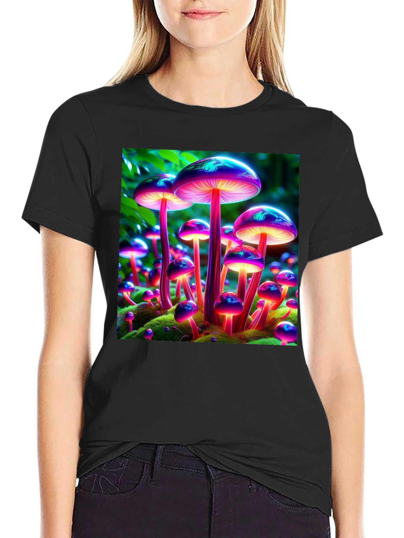 Mushroom Print Tee - Vibrant Bioluminescent Fungi T-Shirt