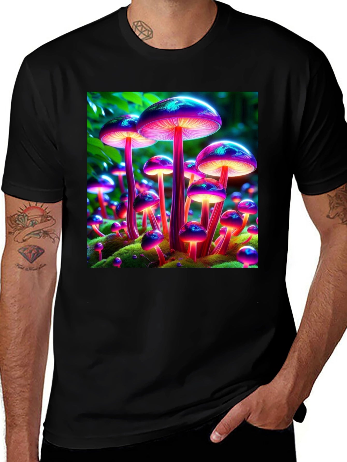Mushroom Print Tee - Vibrant Bioluminescent Fungi T-Shirt