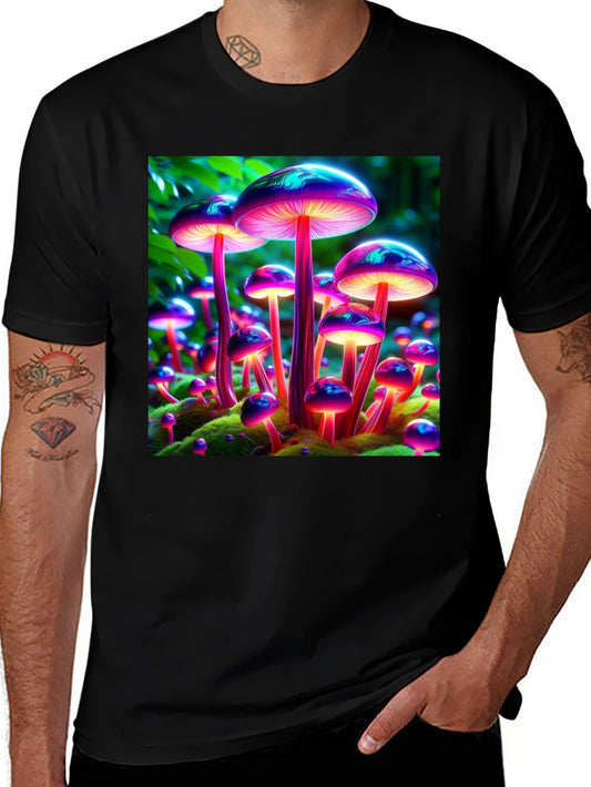 Mushroom Print Tee - Vibrant Bioluminescent Fungi T-Shirt
