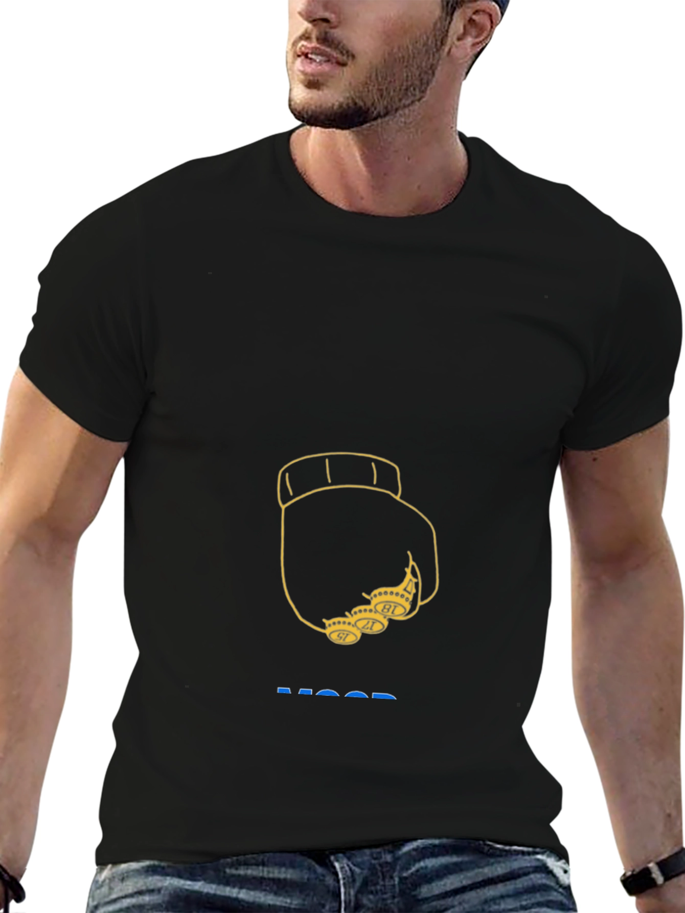 Black T-Shirt with Fist & Rings Design