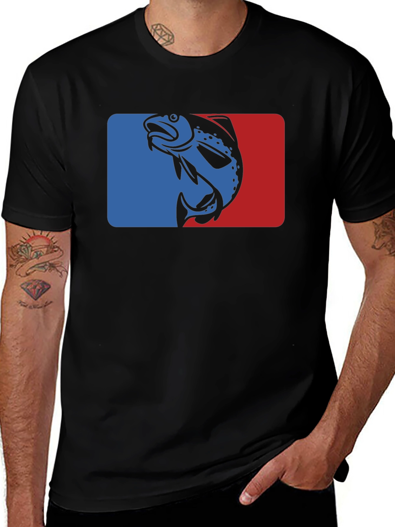 Retro Fish Graphic T-Shirt - Blue and Red Design