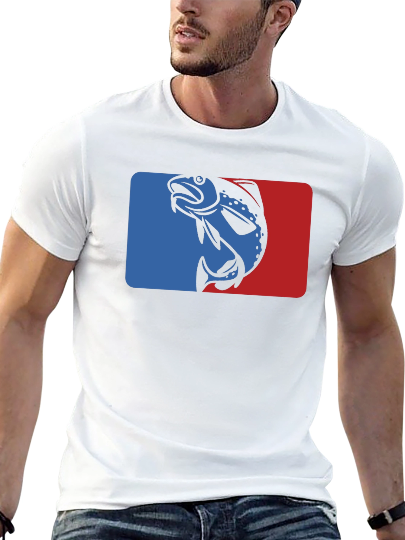 Retro Fish Graphic T-Shirt - Blue and Red Design