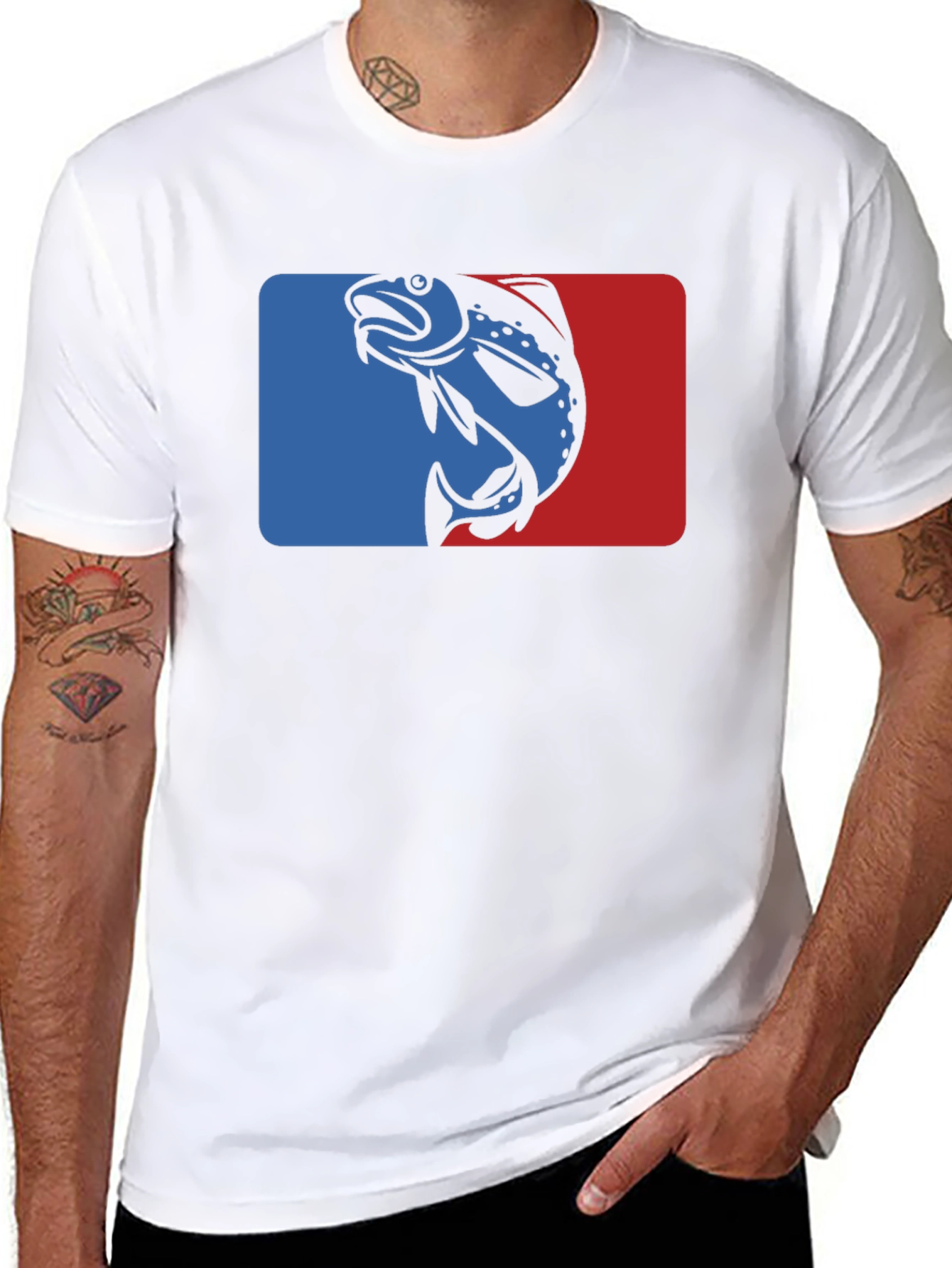 Retro Fish Graphic T-Shirt - Blue and Red Design