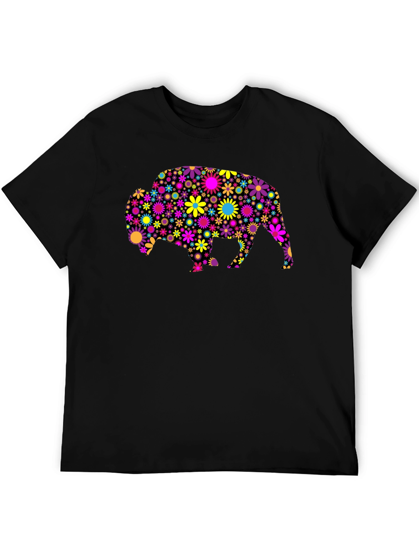 Floral Bison Graphic Tee - Trendy Mens T-Shirt