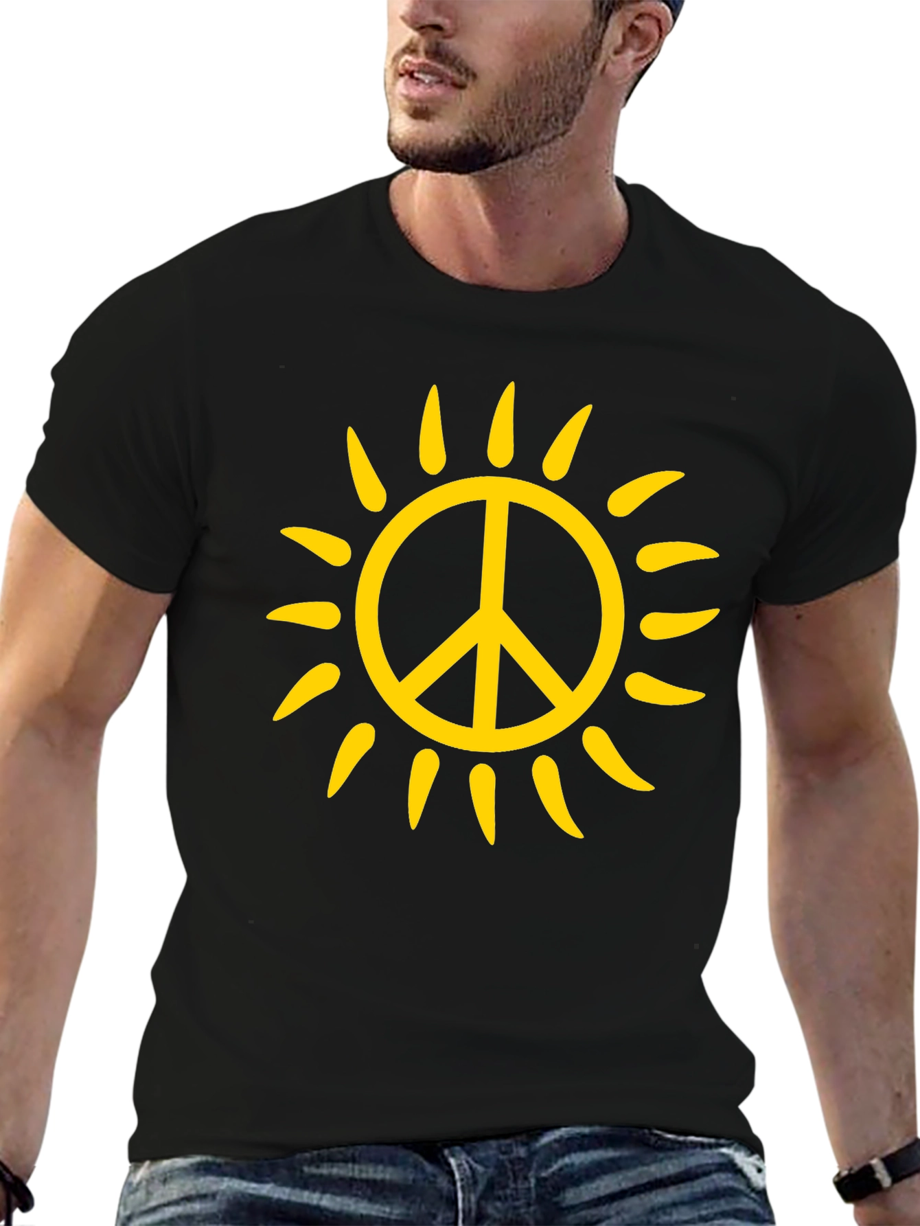 Peace Sun T-Shirt - Black Cotton Graphic Tee