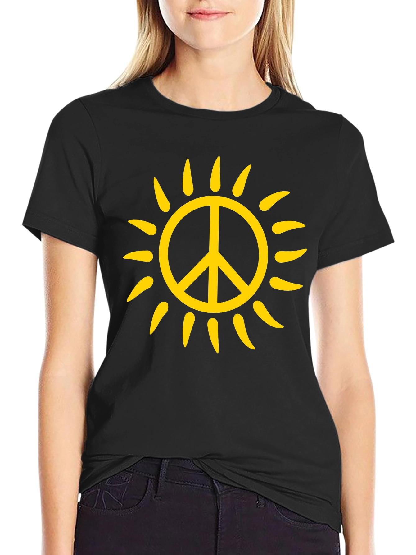 Peace Sun T-Shirt - Black Cotton Graphic Tee