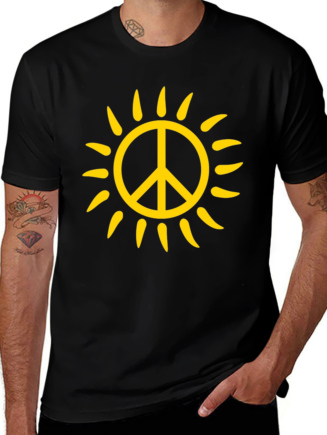 Peace Sun T-Shirt - Black Cotton Graphic Tee